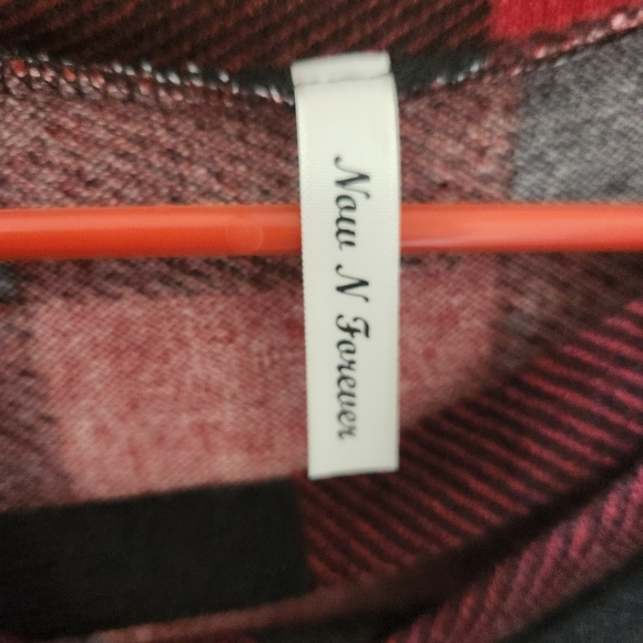 Now And Forever Red and Black Plaid Sweater with Sequin Sleeves - Picture 4 of 5